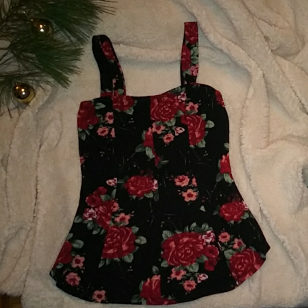 Black Floral Peplum Tank Top